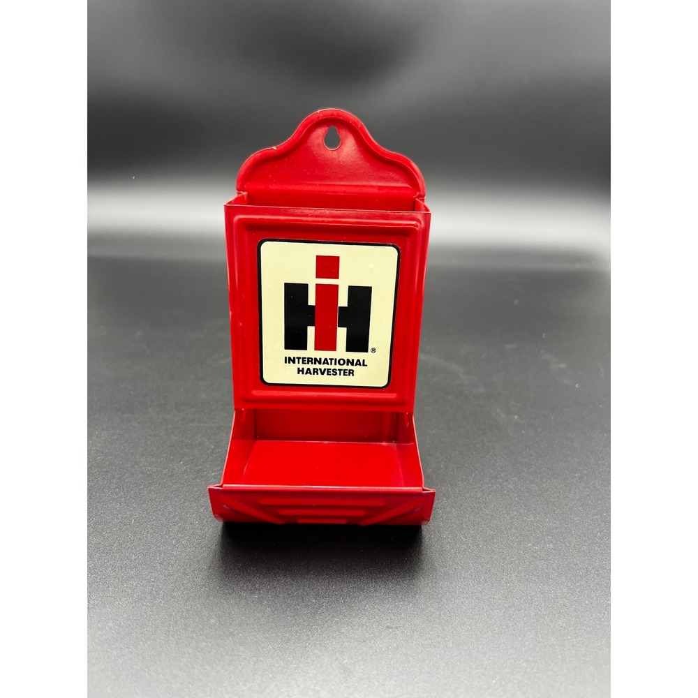 International Harvester Red Metal Wall Mount Match Holder IH Logo Farm Decor